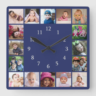 Horloge Carrée Créez Votre Propre Collage Photo de Famille 16 Ble