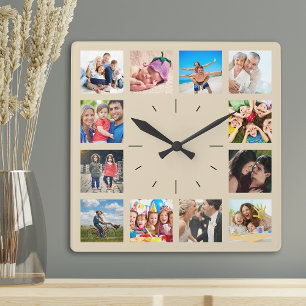 Horloge Carrée Créez votre propre collection de photos 12 personn