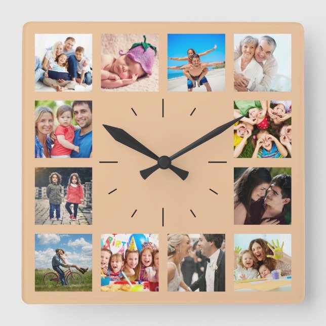 Horloge Carrée Créez votre propre collection de photos 12 personn (Recto)