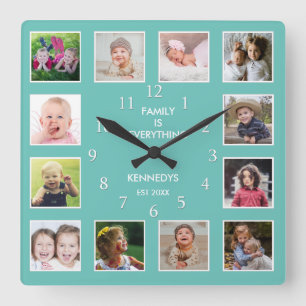Horloge Carrée Créez votre propre collection de photos de famill
