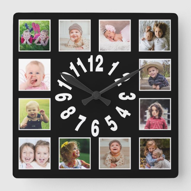 Horloge Carrée Créez votre propre collection de photos de famille (Recto)