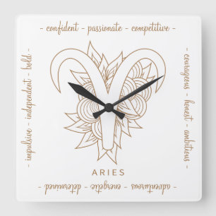 Horloge Carrée Créez votre propre Elegant Gold & White Aries Zodi