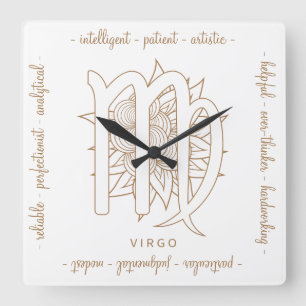 Horloge Carrée Créez votre propre Elegant Gold & White Virgo Zodi