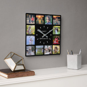 Horloge Carrée Créez votre propre nom de monogramme de collage fa