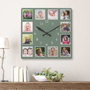 Horloge Carrée Créez votre propre photo de famille 12 Collage ver