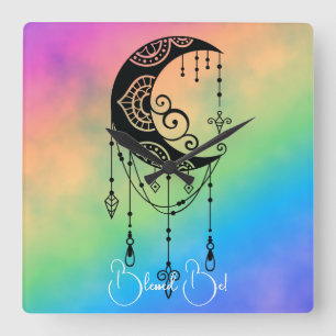 Horloge Carrée Créez votre propre silhouette Boho Moon Enchantant