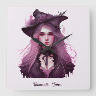 Horloge Carrée Créez votre propre sorcière violette foncée