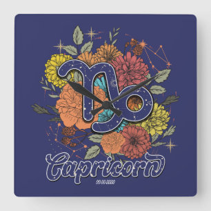 Horloge Carrée Créez votre propre starry Floral Capricorn Zodiac