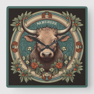 Horloge Carrée Créez votre propre Taurus Art Nouveau Zodiac