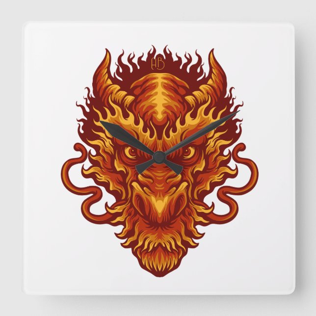 Horloge Carrée Créez votre propre tête de dragon rouge (Recto)
