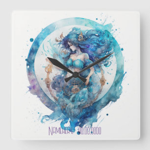 Horloge Carrée Créez votre propre Zodiac bleu et violet Aquarius