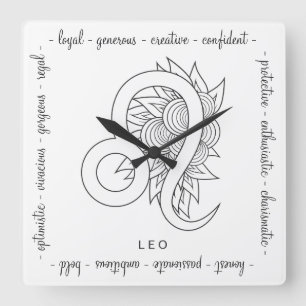 Horloge Carrée Créez votre propre Zodiac Leo noir & blanc élégant