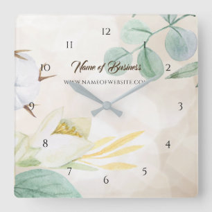 Horloge Carrée Crème Romantique Floral Élégant Site Web Boutique