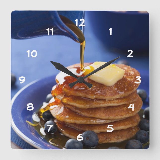 Horloge Carrée Crêpes avec le sirop et la myrtille (Recto)