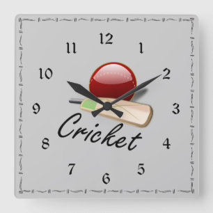 Horloge Carrée Cricket bat and ball, popular design