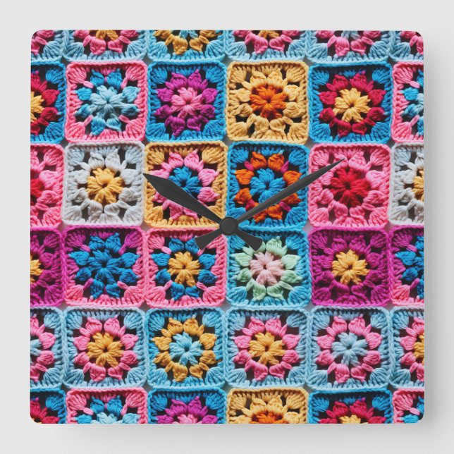Horloge Carrée Crochet Granny Carré (Recto)