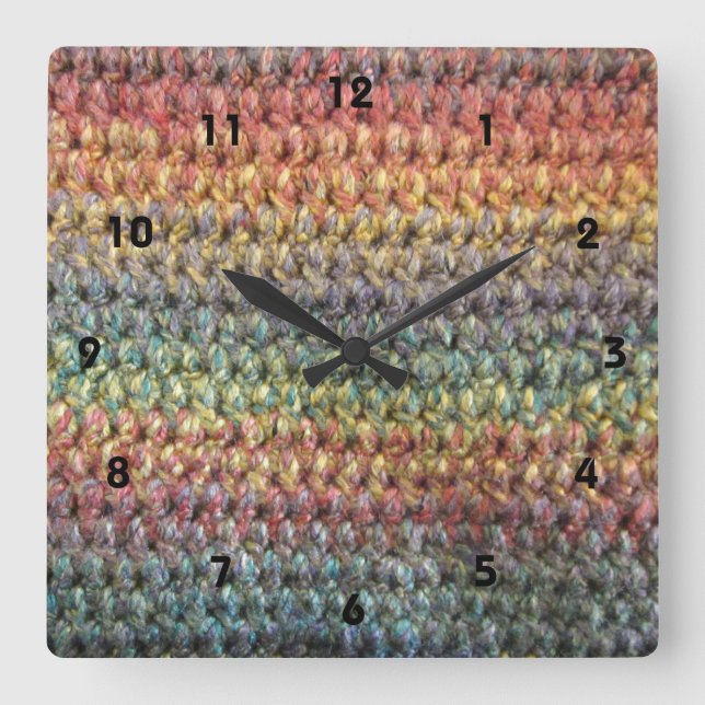 Horloge Carrée crochet rayé multicolore (Recto)