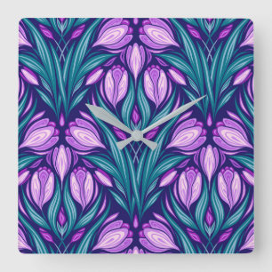 Horloge Carrée Crocus printaniers
