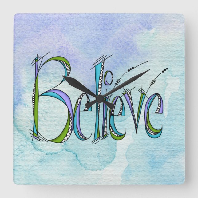 Horloge Carrée Croire Whimsical Lettering (Recto)