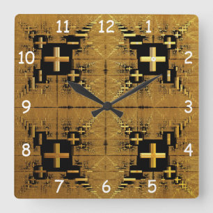 Horloge Carrée Croix d'or fractée