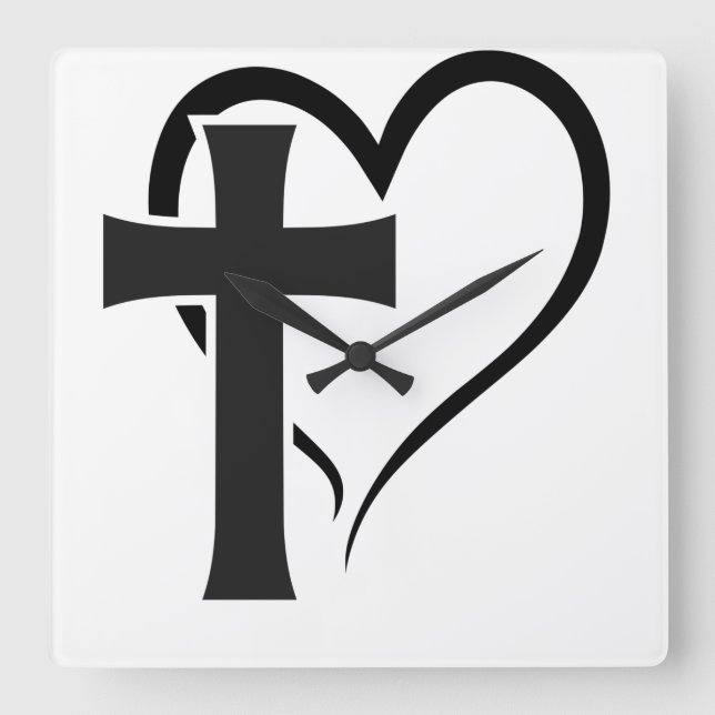Horloge Carrée Croix Et Coeur Christian (Recto)