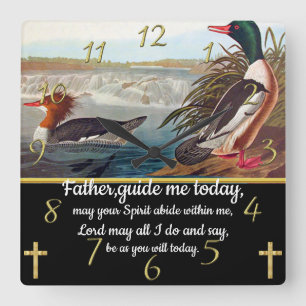Horloge Carrée Croix Gold Christian Faith avec deux canards