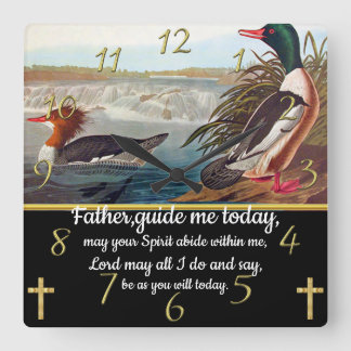 Horloge Carrée Croix Gold Christian Faith avec deux canards