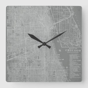 Horloge Carrée Croquis de carte de ville de Chicago