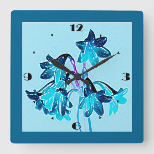Horloge Carrée Croquis de Daylilies - Cobalt et Sky Blue