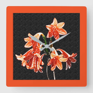 Horloge Carrée Croquis de Daylilies - Mandarin orange et rouille