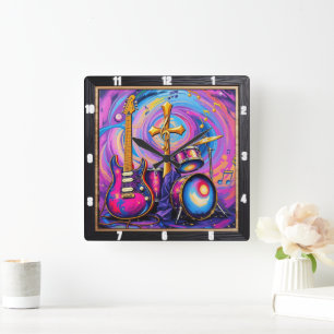 Horloge Carrée Cross Guitares Musique Culte Art
