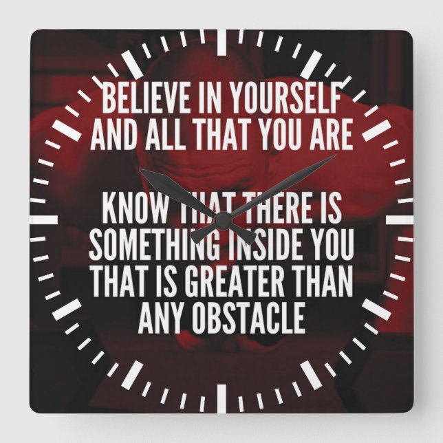 Horloge Carrée Croyez En Vous - Motivation de l'entraînement (Recto)