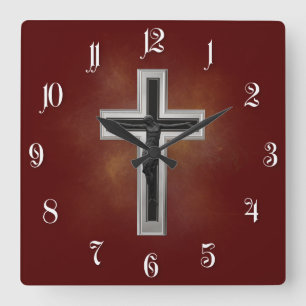 Horloge Carrée Crucifix