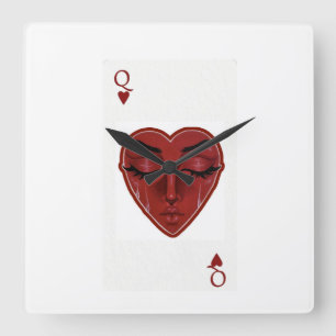 Horloge Carrée Crying Queen of Hearts Surreal Playing Card Design