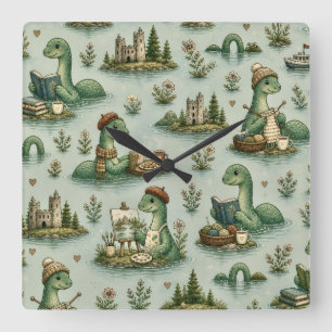 Horloge Carrée Cryptides cosy Nessie Monstre du Loch Ness loisirs