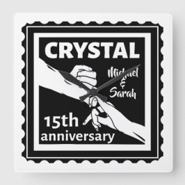Horloge Carrée Crystal 15e anniversaire mariage tenant la main