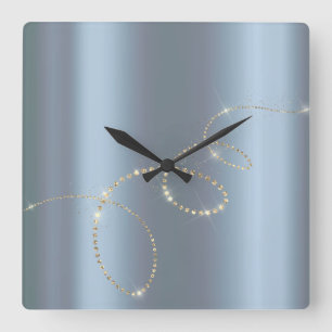 Horloge Carrée Crystals Blue Infinity Gold. Minimali élégant