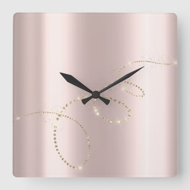 Horloge Carrée Crystals Rose Infinity Gold. Élégant Blush (Recto)