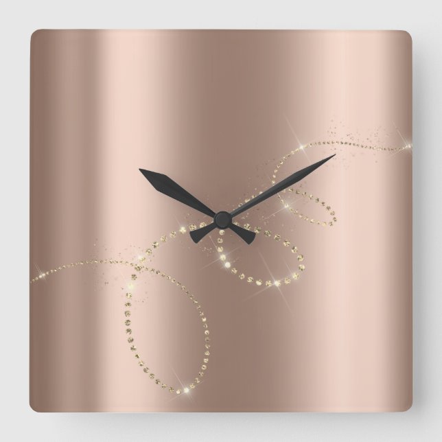 Horloge Carrée Crystals Rose Infinity Gold. Élégant minimali (Recto)