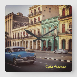 Horloge Carrée Cuba Havana Vintage Classic Car Cityscape
