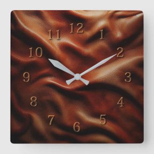 Horloge Carrée cuir marron