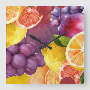 Horloge Carrée Cuisine à fruits italienne Imprimer   Citrus aquar