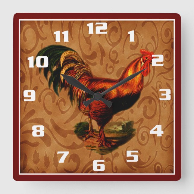 Horloge Carrée Cuisine élégante de coq de campagne (Recto)
