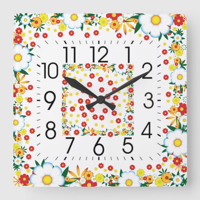 Horloge Carrée Cuisine fleurie (Recto)