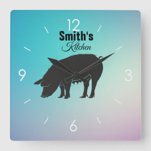Horloge Carrée Cuisine personnalisée Vintage Pig Logo Squar