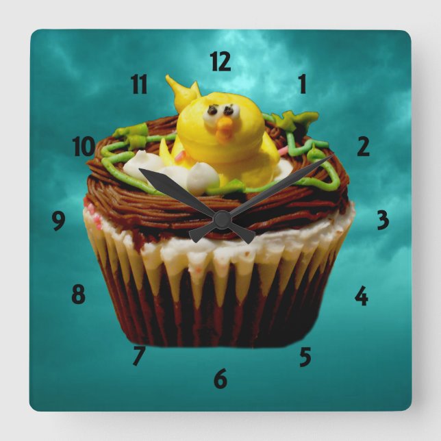 Horloge Carrée Cupcake avec Bird Clock (Recto)