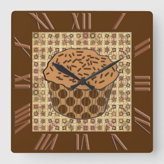 Horloge Carrée Cupcake caramel givré avec arroses