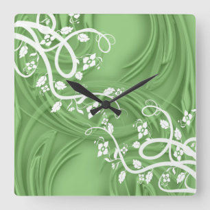 Horloge Carrée Curls Green With Filigree Floral She Shed