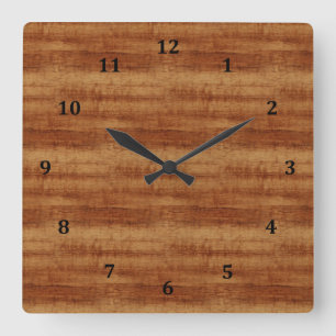 Horloge Carrée Curly Koa Acacia Grain