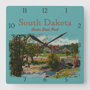 Horloge Carrée Custer State Park Game Lodge Carré personnalisé mu